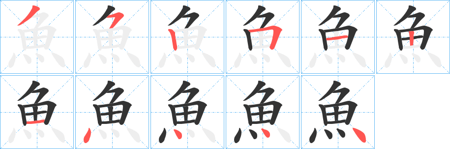 魚字的分步写法