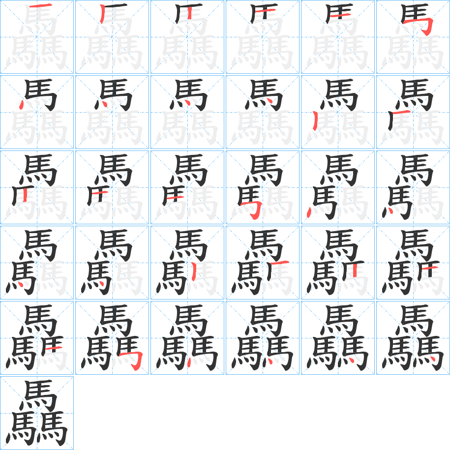 驫字的分步写法