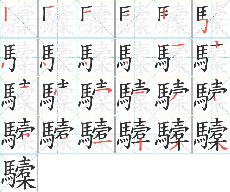 驝字的分步写法