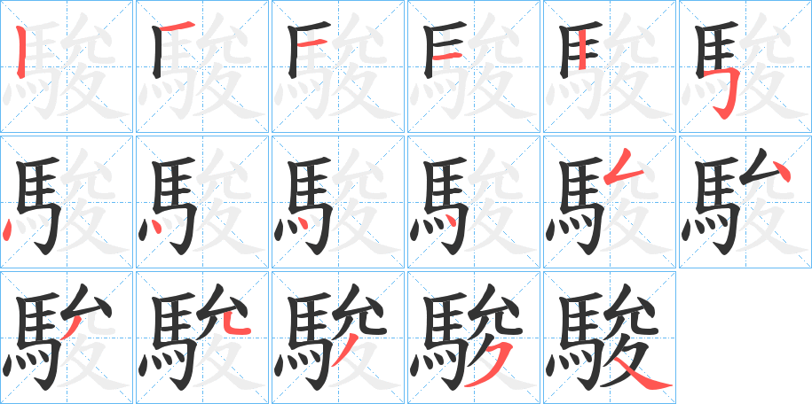 駿字的分步写法