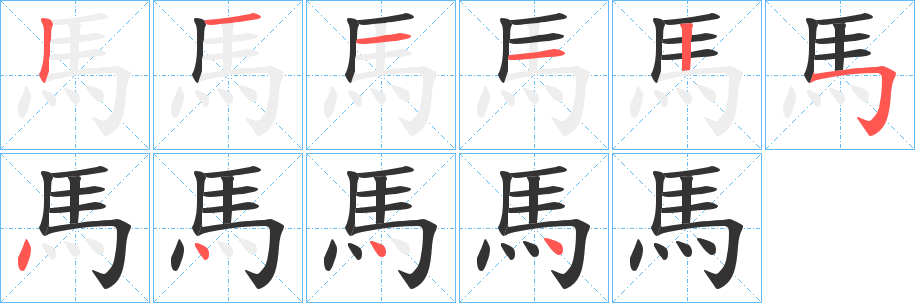 馬字的分步写法
