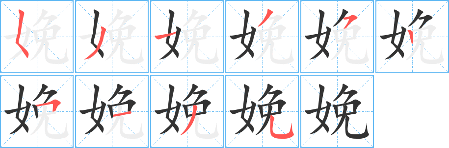 娩字的分步写法