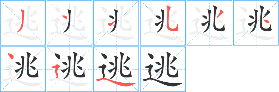 逃字的分步写法