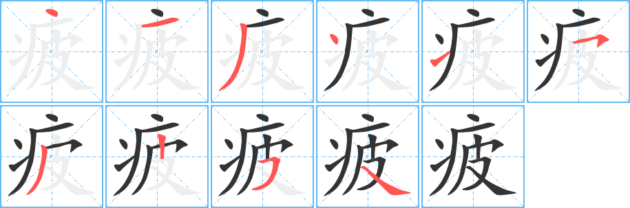 疲字的分步写法