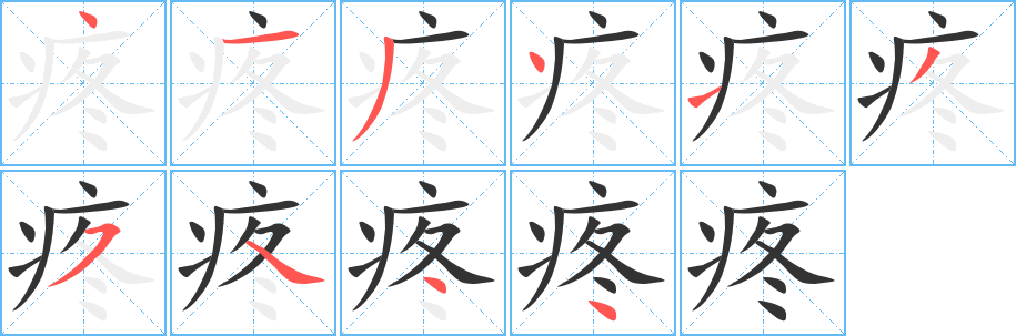 疼字的分步写法
