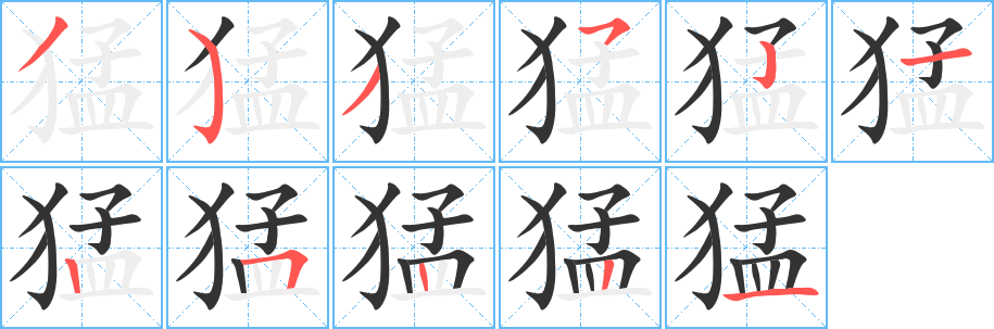 猛字的分步写法