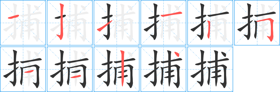 捕字的分步写法