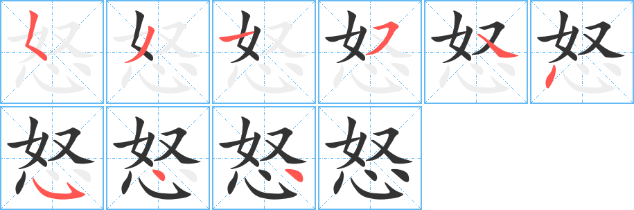 怒字的分步写法
