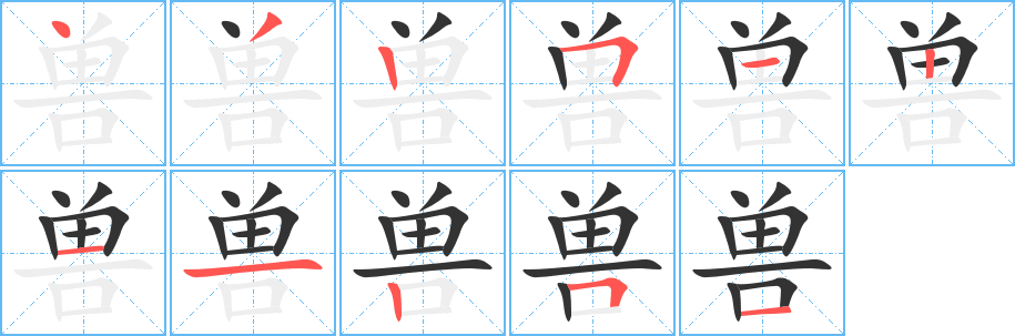 兽字的分步写法