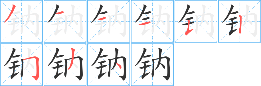 钠字的分步写法